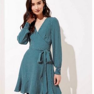 Loft Green Polks Dot Wrap Mini Dress NWT